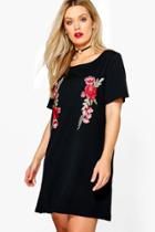 Boohoo Plus Alexis Embroidered Shift Dress Black