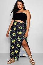 Boohoo Plus Megan Lemon Polka Dot Print Maxi Skirt
