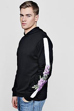 Boohoo Over The Head Hoodie With Panel & Floral Embroidery