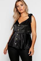 Boohoo Plus Satin Bow Strap Button Peplum Cami