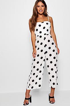 Boohoo Petite Em Polka Dot Square Neck Culotte Jumpsuit