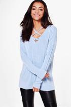 Boohoo Tall Seline Silky Strappy Neck Top Bluebell