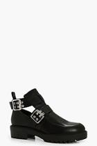 Boohoo Kate Double Buckle Cut Work Chunky Boot