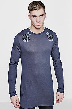 Boohoo Long Sleeve Muscle Fit Rose Print T-shirt