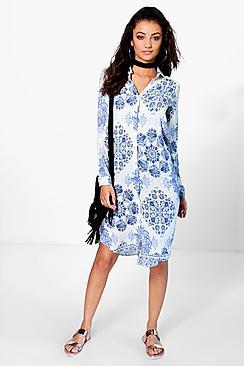 Boohoo Tall Micha Paisley Print Woven Shirt Dress