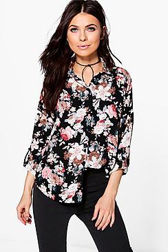 Boohoo Petite Izzy Oversized Floral Shirt