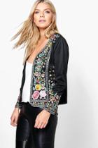 Boohoo Lucy Boutique Embroidered Trophy Jacket Black