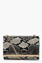 Boohoo Faux Snake Structured Suedette Clutch Bag