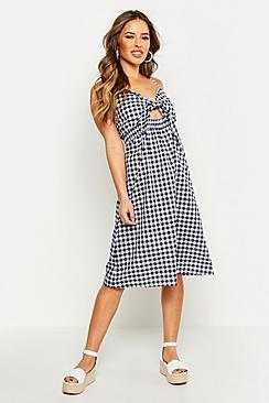 Boohoo Petite Tie Front Gingham Midi Dress