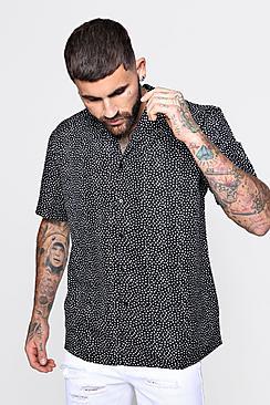 Boohoo Polka Dot Revere Collar Oversized Shirt