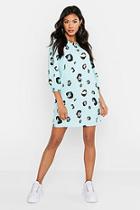 Boohoo Sage Abstract Animal Blouson Sleeve Shift Dress