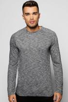 Boohoo Long Sleeve Slub T-shirt With Curved Hem Black