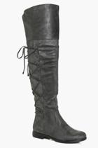 Boohoo Frances Lace Back Over The Knee Boot Grey
