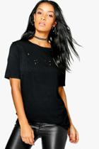 Boohoo Dora Star Lazer Cut Out T-shirt Black