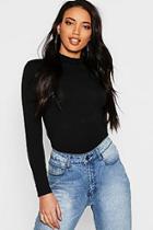 Boohoo Basic High Neck Curved Hem Long Sleeve Top
