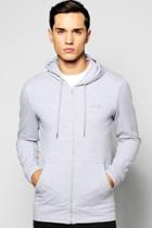 Boohoo Muscle Fit Zip Through Hoodie With Logo Grey