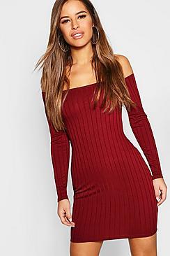 Boohoo Petite Ribbed Scoop Neckline Bodycon Dress