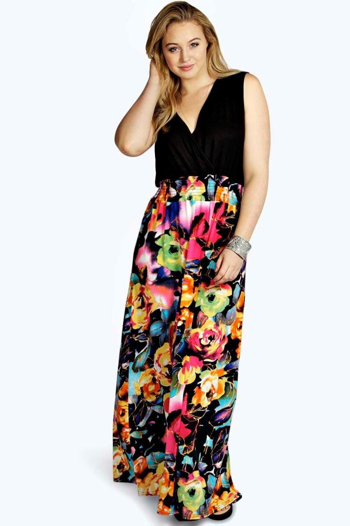 Boohoo Plus Amber Rose Print Maxi Dress Multi