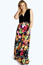 Boohoo Plus Amber Rose Print Maxi Dress Multi