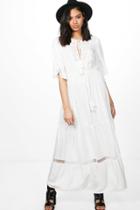 Boohoo Keley Angel Sleeve Lace Panel Maxi Dress White