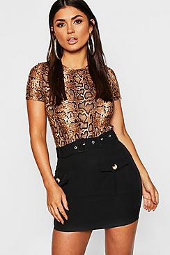 Boohoo Belted Utility Pocket Button Skirt