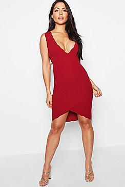 Boohoo Wrap Scallop Edge Wrap Dress