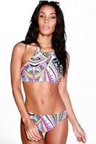 Boohoo Bali Boutique Bright Geo Halter Neck Bikini