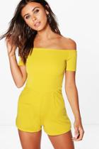 Boohoo Petite Kirstie Off The Shoulder Crepe Playsuit Chartreuse