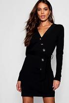 Boohoo Tall Horn Button Detail Belted Bodycon Dress
