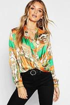 Boohoo Chain Print Long Sleeve Blouse