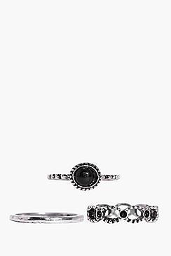 Boohoo Lily Mixed Gem Stacker 3 Ring Pack