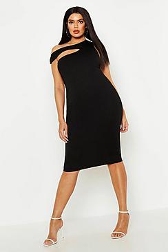 Boohoo Plus Cut Out One Shoulder Midi Dress