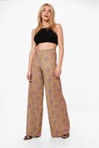 Boohoo Ella Bohemian Print Wide Leg Trousers Mustard