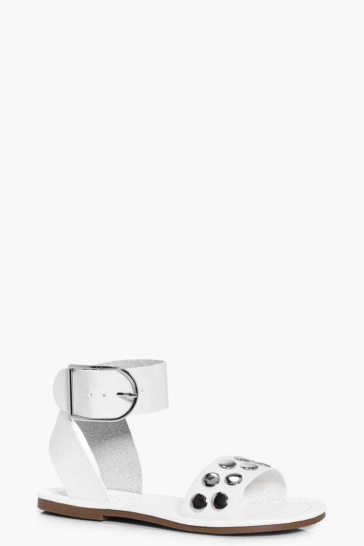 Boohoo Daisy Studded Cuff Detail Sandal White