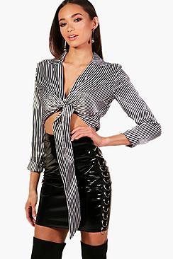 Boohoo Harper Stripe Tie Front Top