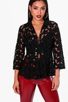 Boohoo Corded Lace Plunge Open Front Shirt