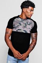 Boohoo Muscle Fit Camo Raglan T-shirt With Man Embroidery