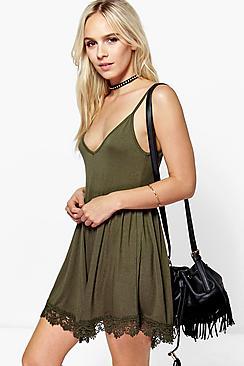 Boohoo Petite Avery Crochet Trim Swing Dress