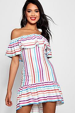 Boohoo Kirsty Off The Shoulder Stripe Bodycon Dress