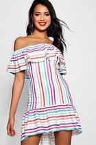 Boohoo Kirsty Off The Shoulder Stripe Bodycon Dress