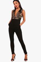 Boohoo Connie Boutique Embellished Plunge Jumpsuit