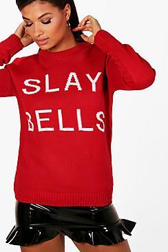 Boohoo Christmas Slay Bells Slogan Jumper