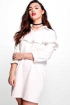 Boohoo Plus Hilary Ruffle Detail Denim Shirt Dress White
