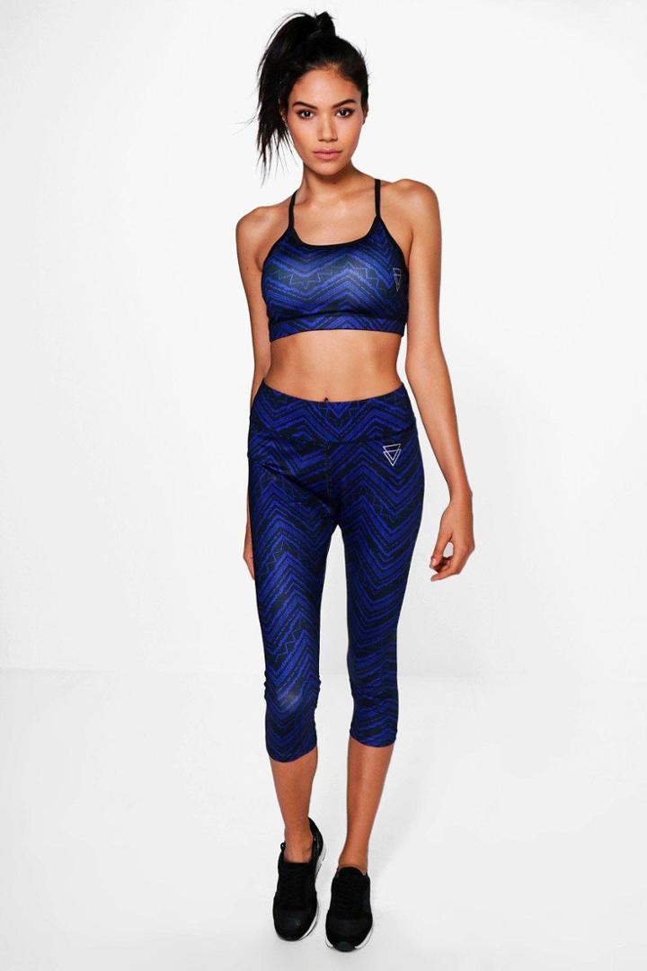 Boohoo Leah Fit Zig Zag Running Leggings Blue