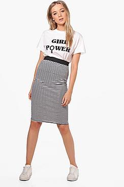 Boohoo Frances Navy Stripe Midi Skirt