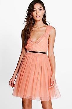 Boohoo Boutique Sofie Seam Detail Tulle Skater Dress