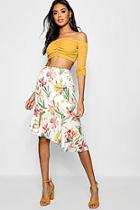 Boohoo Olivia Woven Floral Asymetric Ruffle Midi Skirt