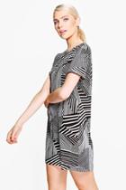 Boohoo Hermia Monochrome Stripe Shift Dress Black