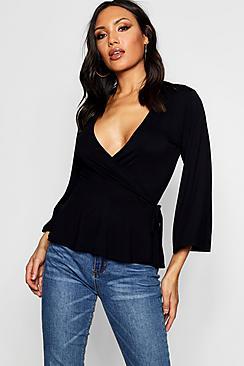 Boohoo Wrap Detail Peplum Top