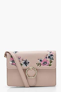 Boohoo Mia Floral Embroidery Circle Fasten Cross Body